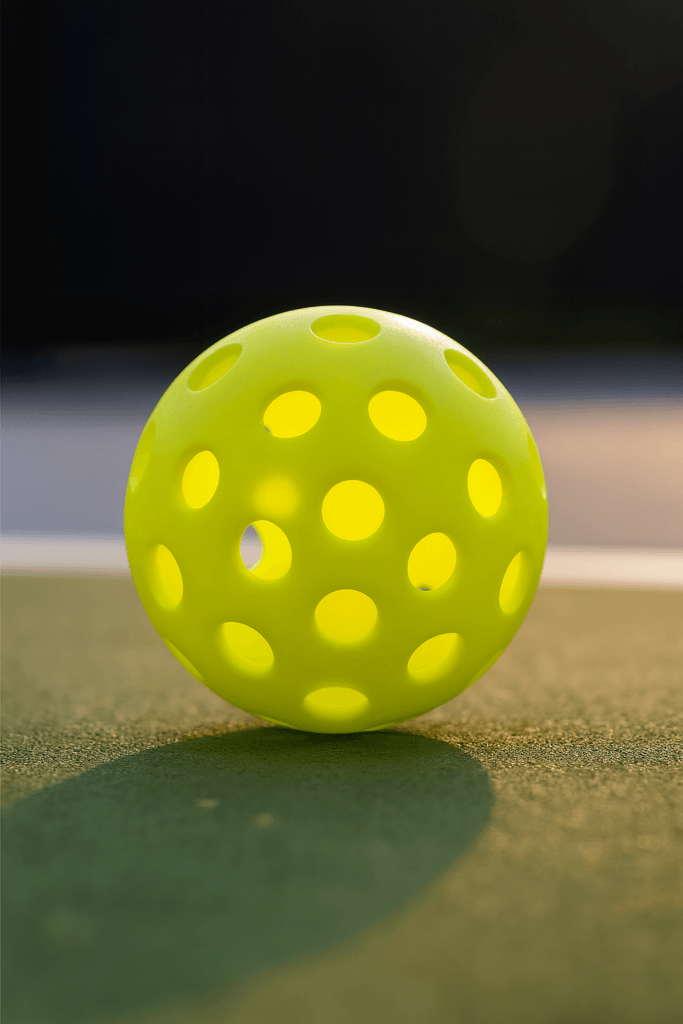 “Pickleball paddle and ball near the net for a beginner tutorial.”