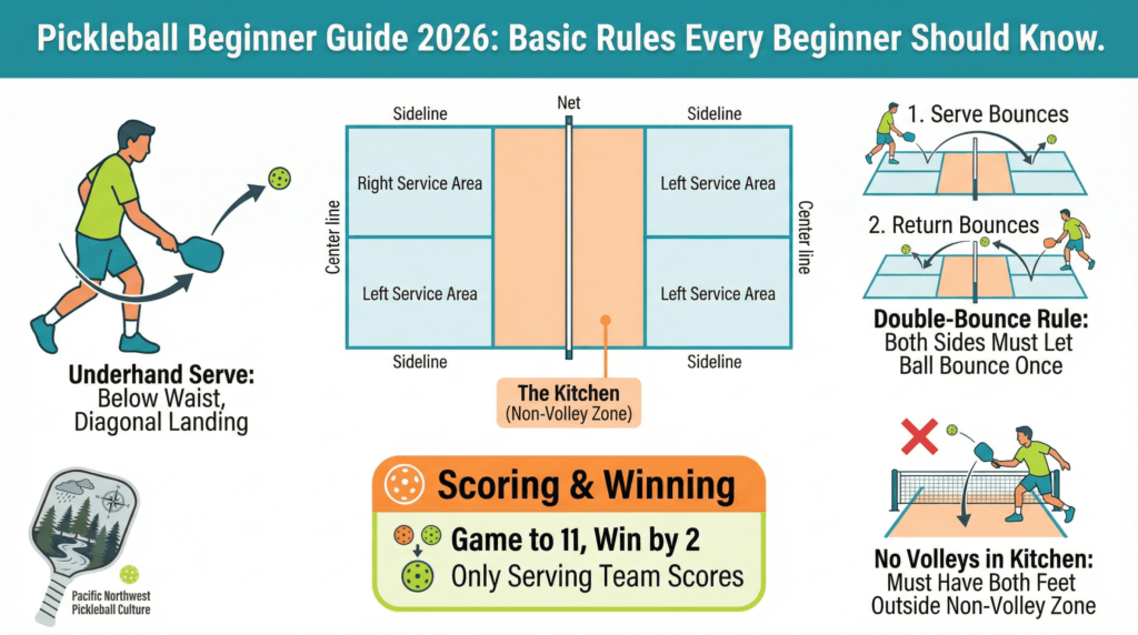 This pickleball beginner guide explains how the sport works, how the court is set up, and what new players need to know before stepping onto the court.