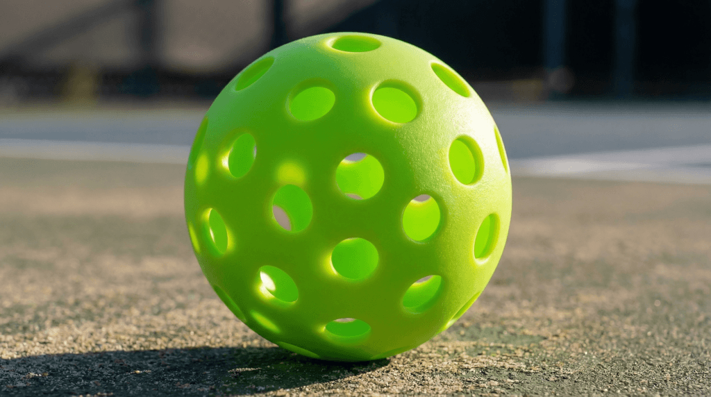“Different pickleball ball types including indoor and outdoor models on a court.”