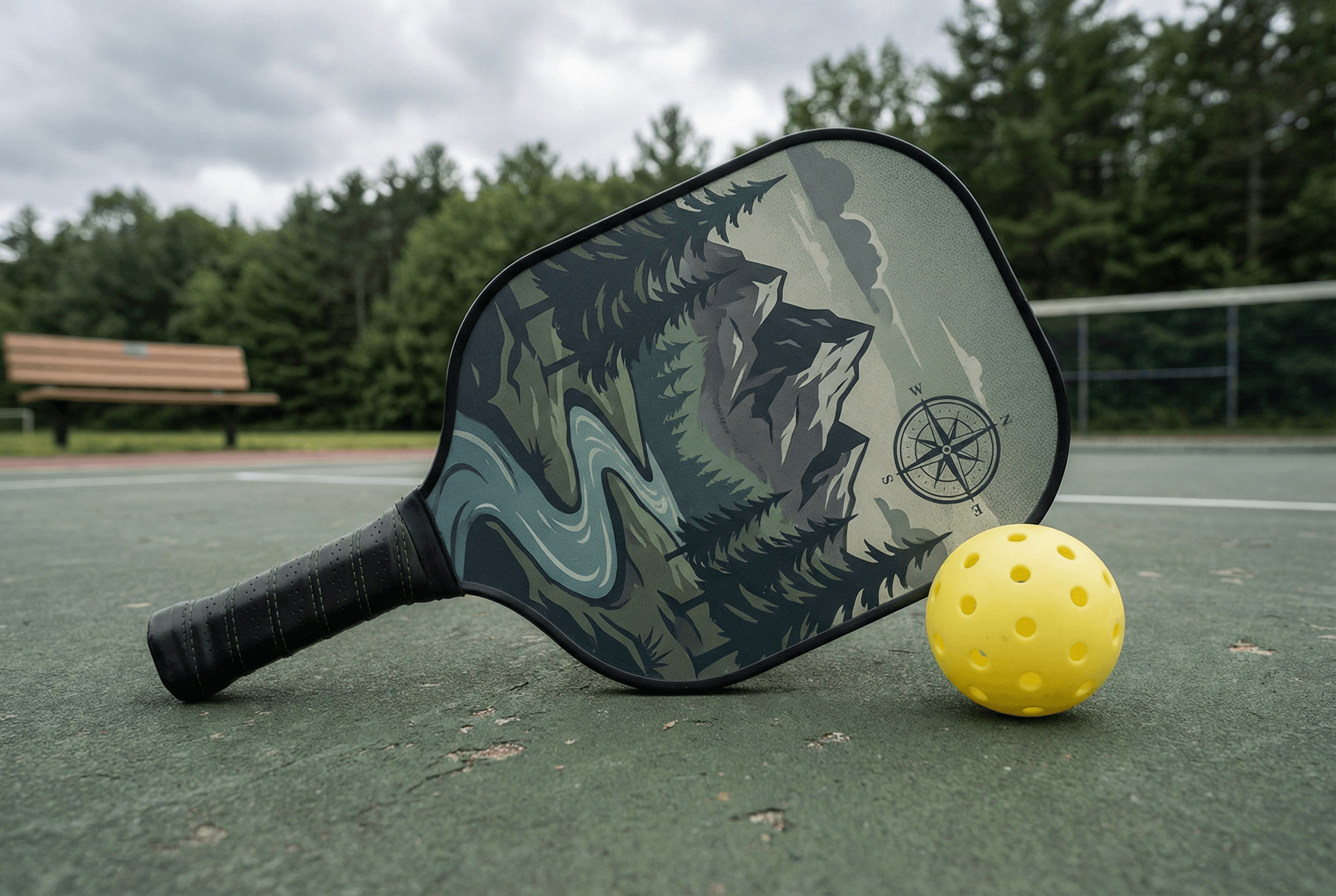“Close-up of pickleball paddles showing textured surfaces, mid‑weight design, and different core thicknesses to demonstrate how paddle materials affect dink shot control.”