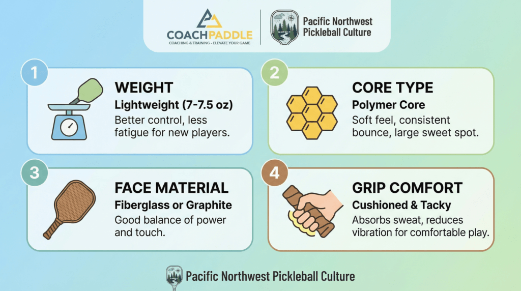 Beginner-friendly pickleball paddle features