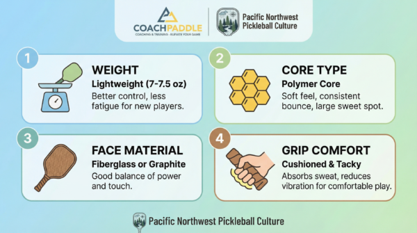 Beginner-friendly pickleball paddle features