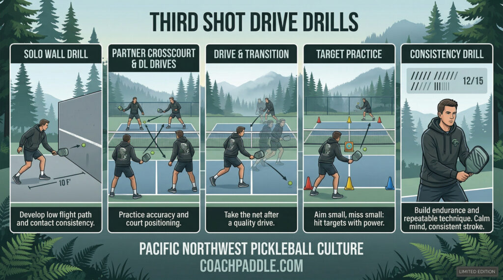 Common pickleball challenges with tips on how to overcome mistakes and improve your third shot drive.