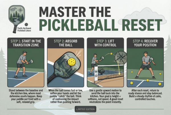 pickleball reset drills for beginners practicing soft hands at the kitchen line
