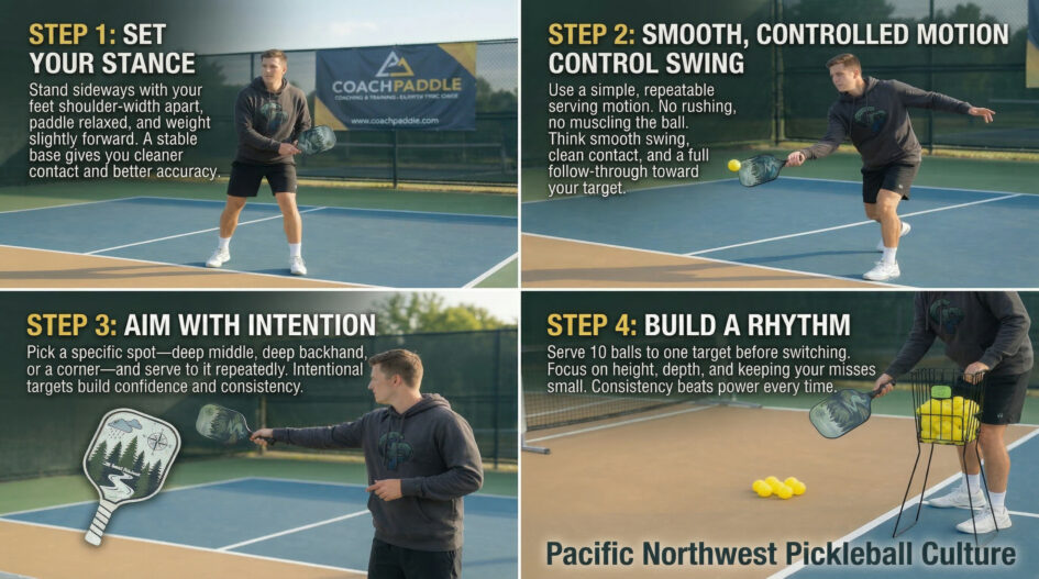 Pickleball serving tips for beginners demonstrated on court.