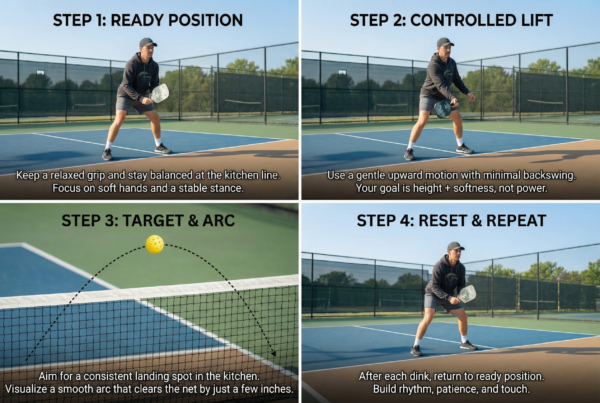 "pickleball dinking drills for beginners practicing soft shots at the kitchen line