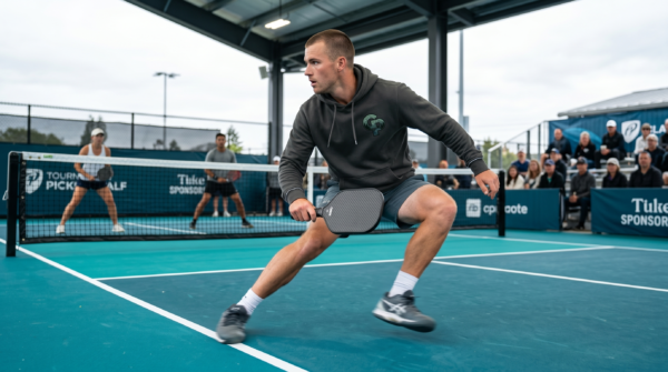 This image shows a competitive player practicing Advanced Footwork Drills for Competitive Players.