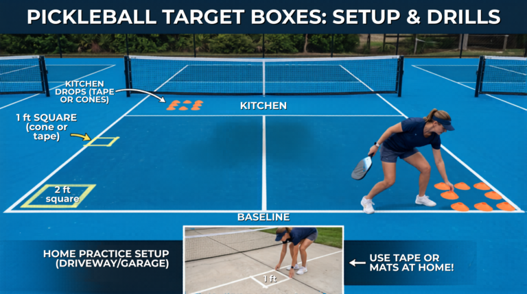Pickleball Target Box Training setup with target zones on the court
