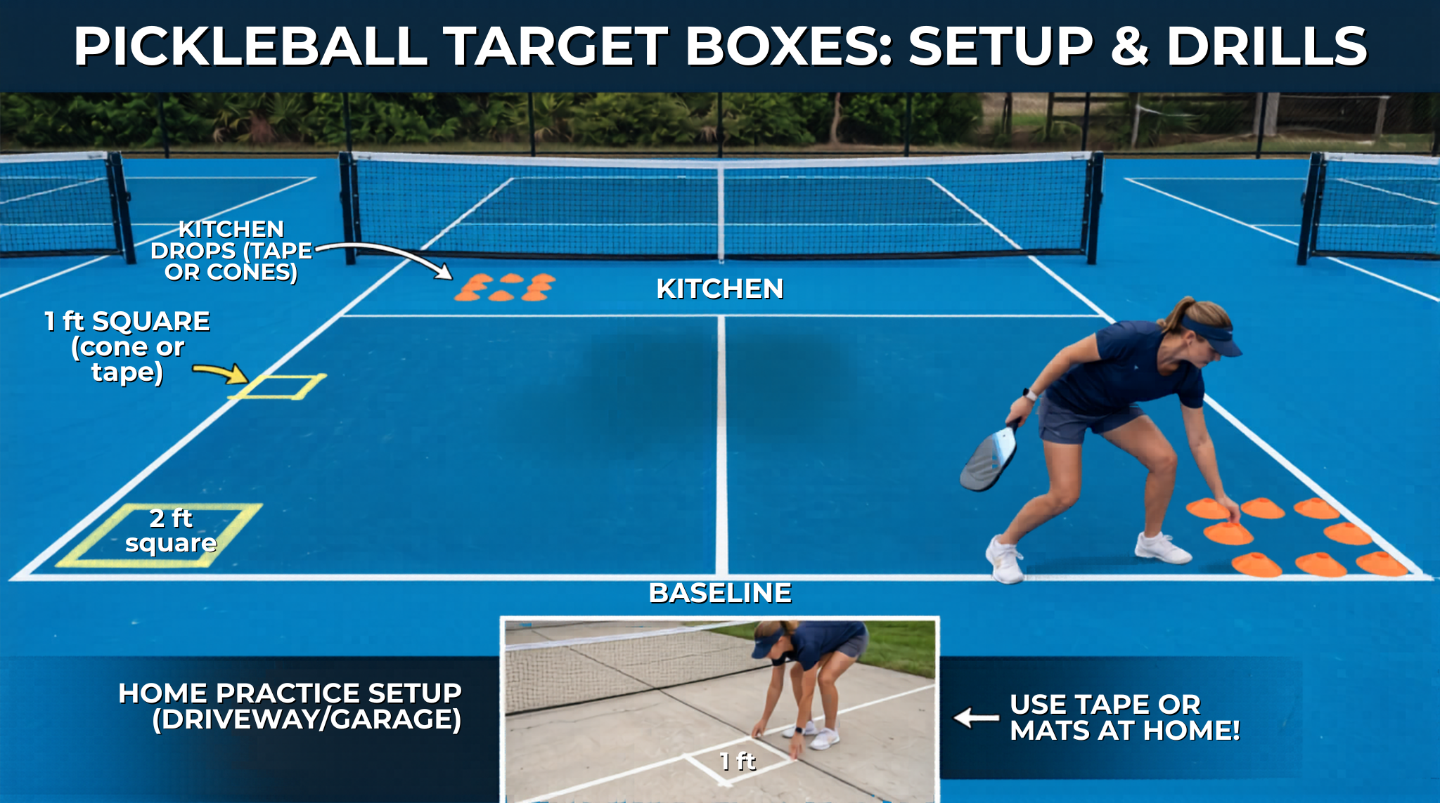 Pickleball Target Box Training setup with target zones on the court